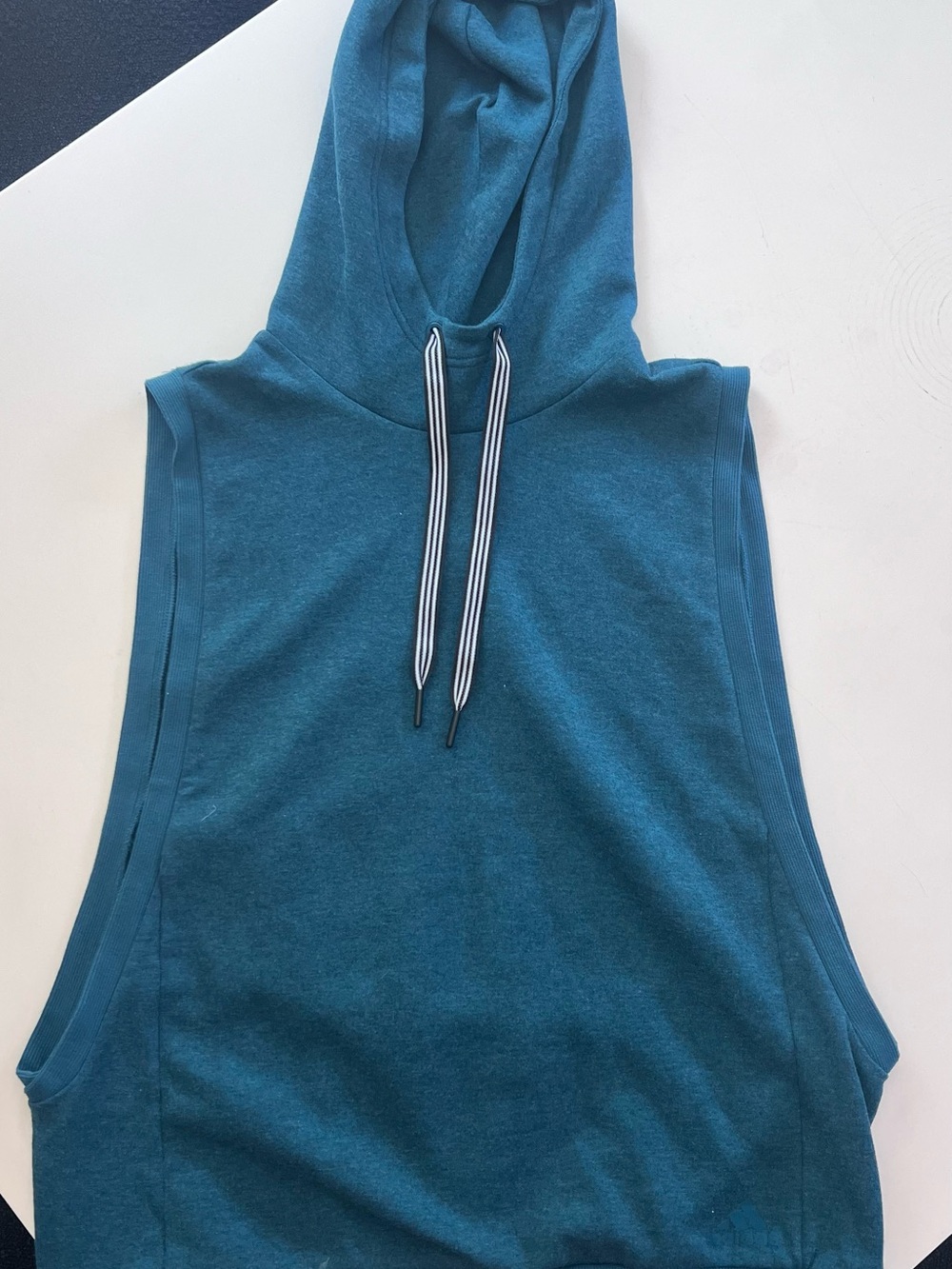 adidas Teal Sleeveless Side Slit Hoodie Tank w/ Black & White Striped Drawstring